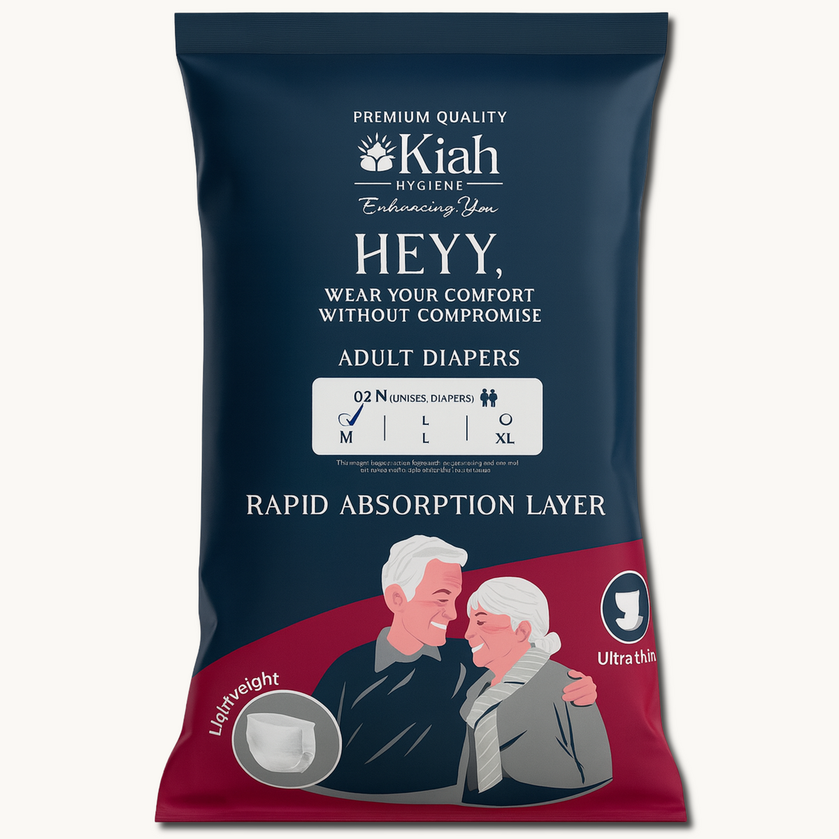 KIAH Tape Style Adult Diapers - size M | 2N Packs | Travel Pack