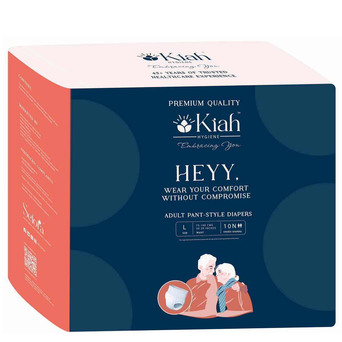 KIAH Pant Style Adult Diapers - Size L | Premium Pant Diapers |30"-39"