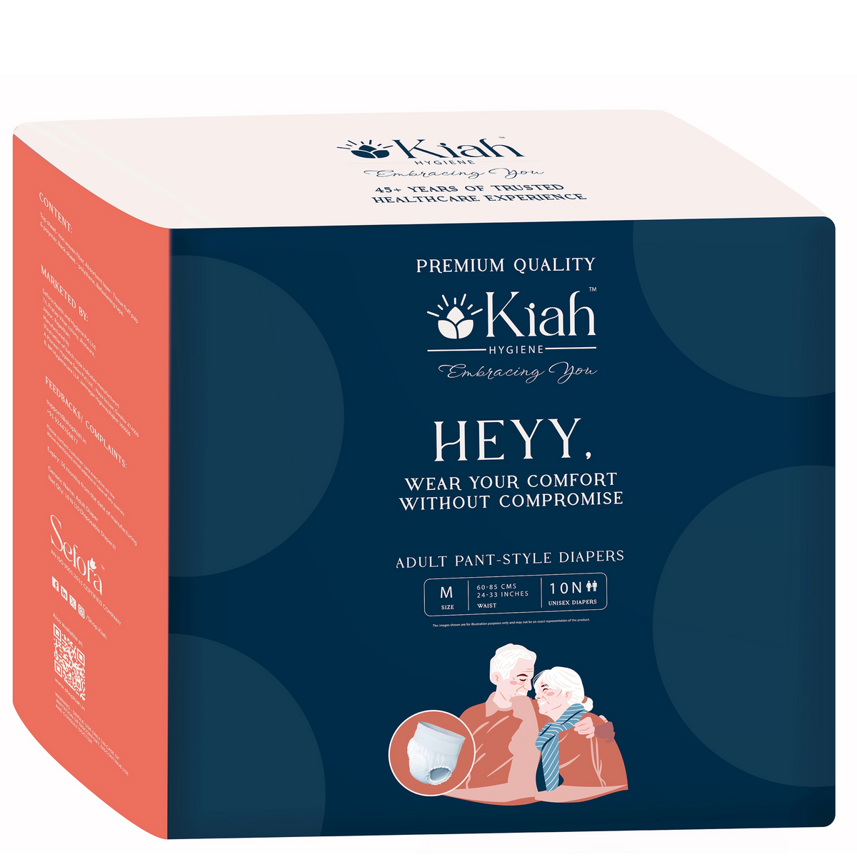 KIAH Pants Style Adult Diapers - Size M | Premium Pant Diapers | 24"-33"