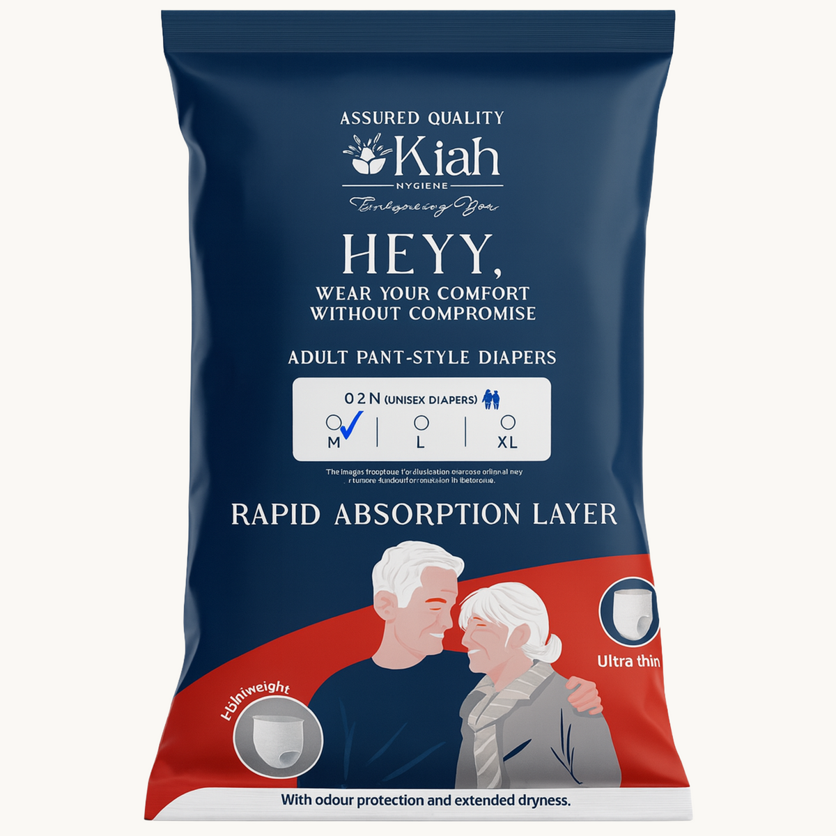 KIAH Pant Style Adult Diapers - Size M | 2N Packs | Travel Pack