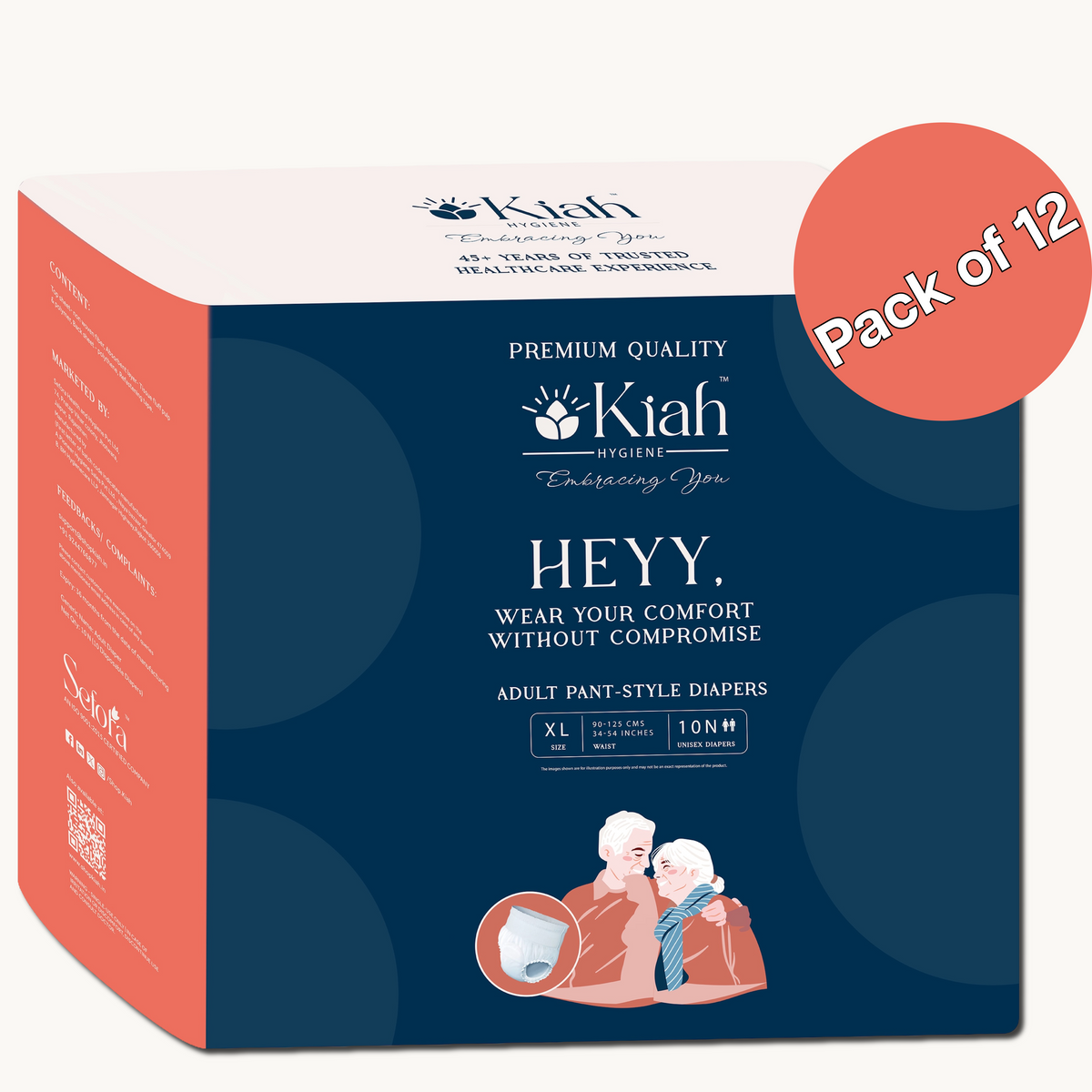 KIAH Pant Style Adult Diapers - Size XL | Premium Pants | Pack of 12 | Add on