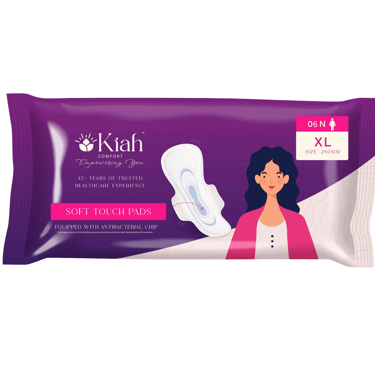KIAH Soft Touch Sanitary Pads - XL | 280 mm | Cotton Soft | Breathable and Rash free