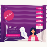 KIAH Soft Touch Sanitary Pads - XL | 280 mm | Cotton Soft | Breathable and Rash free