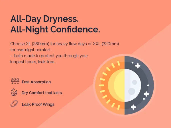 Kiah Comfort Organic Sanitary Pads - XL | 280 mm | Premium Breathable Rash Free