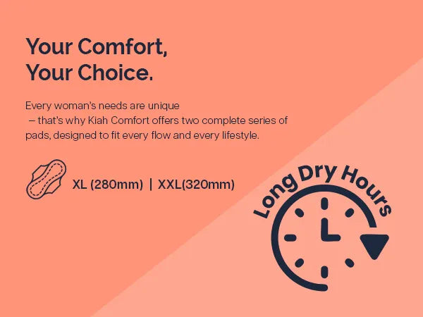 Kiah Comfort Organic Sanitary Pads - XL | 280 mm | Premium Breathable Rash Free