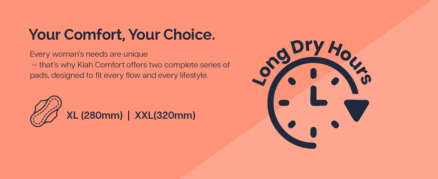 Kiah Comfort Organic Sanitary Pads - XL | 280 mm | Premium Breathable Rash Free