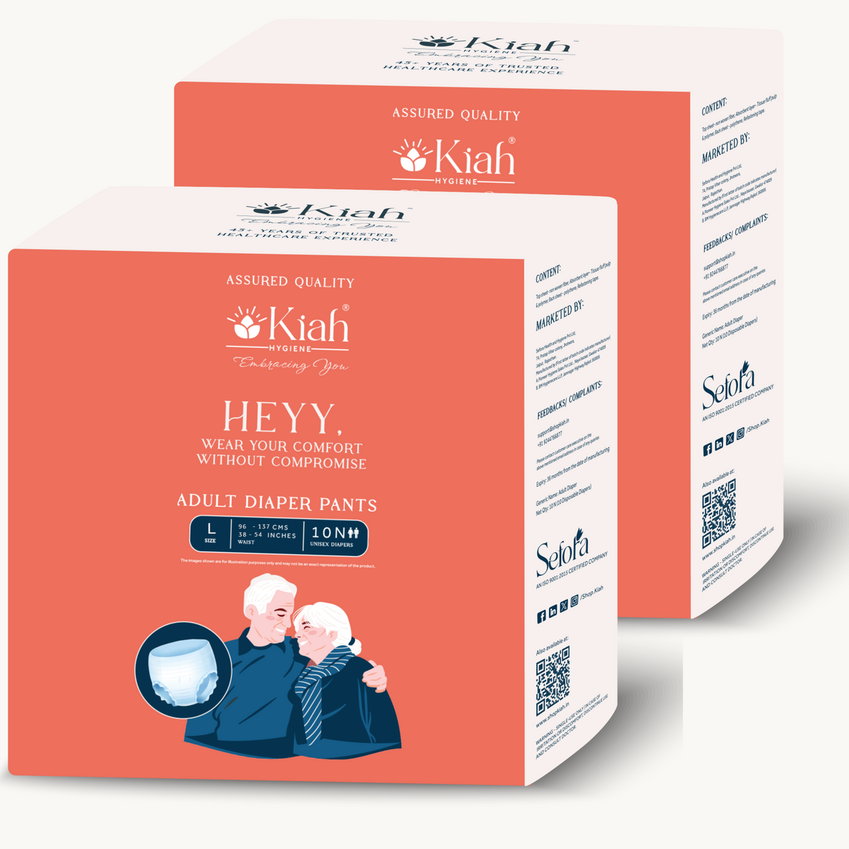 KIAH Pant Style Adult Diapers - Size L | Standard Pants | Pack of 2 | Add On