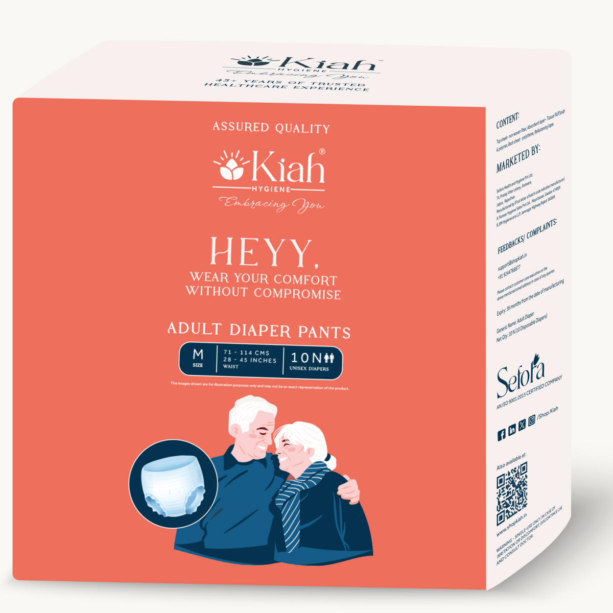 KIAH Pant Style Adult Diapers - Size M | Classic Pants | 24"-33"