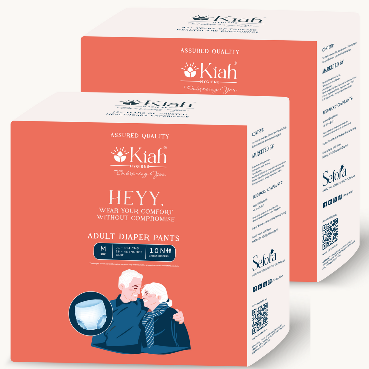 KIAH Pant Style Adult Diapers - Size M | Standard Pants | Pack of 2 | Add On