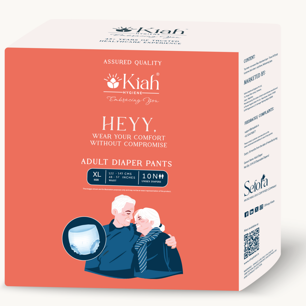 KIAH Pant Style Adult Diapers - Size XL | Classic Pants | 34"-54"