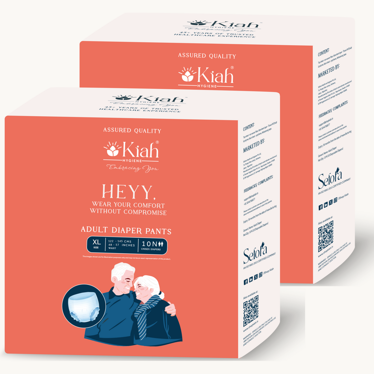 KIAH Pant Style Adult Diapers - Size XL | Standard Pants | Pack of 2 | Add On