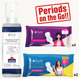 Portable Period Essentials Combo | 1x 60ml Sanitiser + 2x XL Quick dry (8N) + 3x XL Cottony (6N)